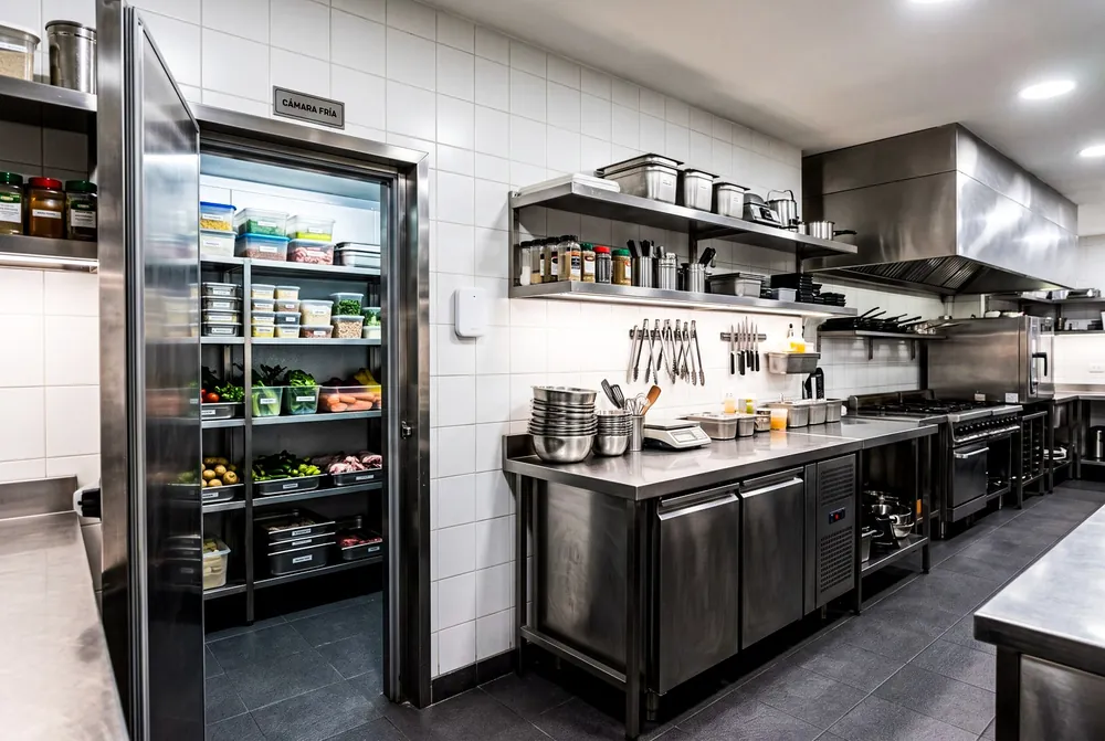 Cocina de sucursal con sensor de temperatura y humedad